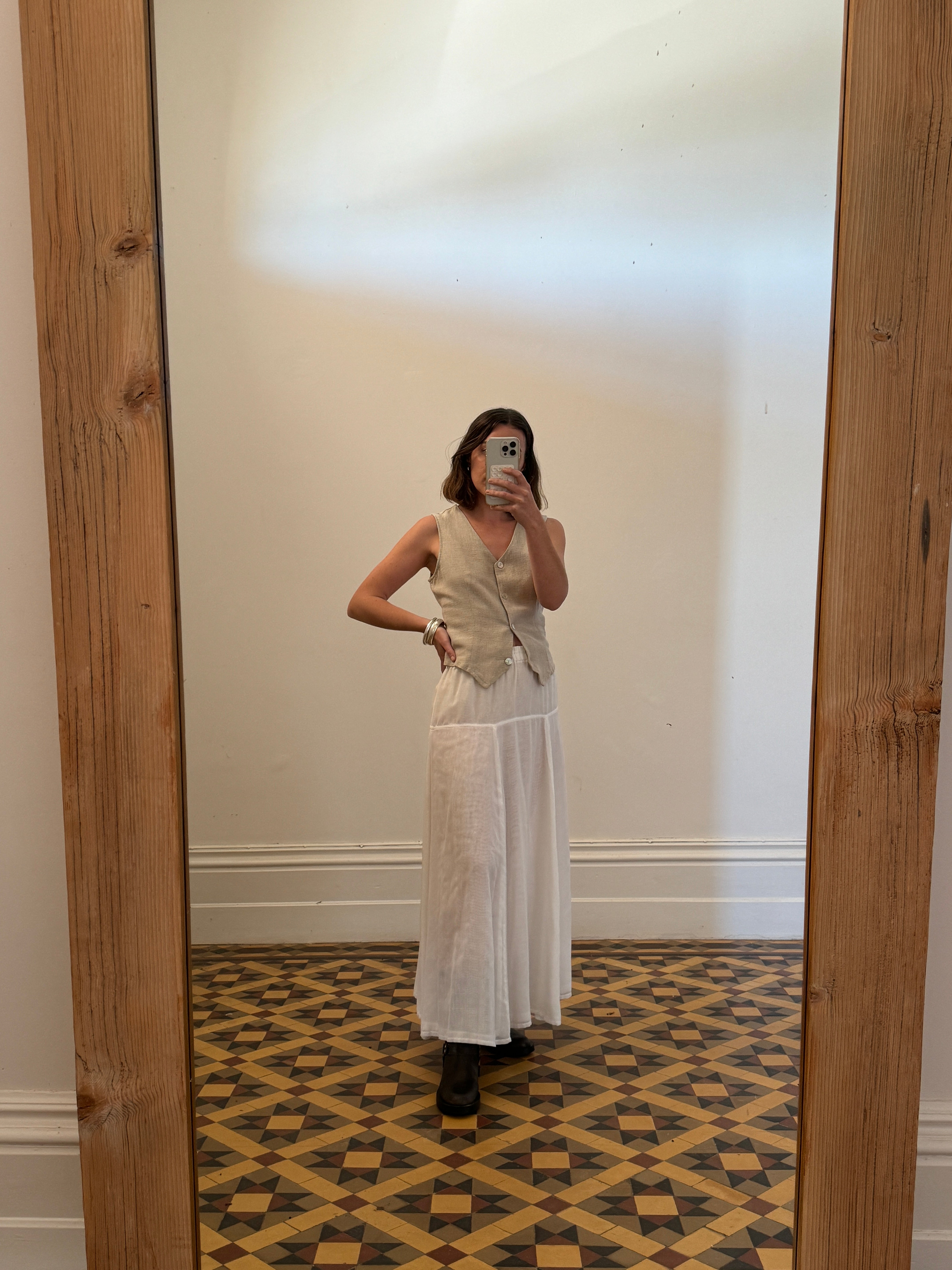 Vintage Cotton Maxi Skirt White