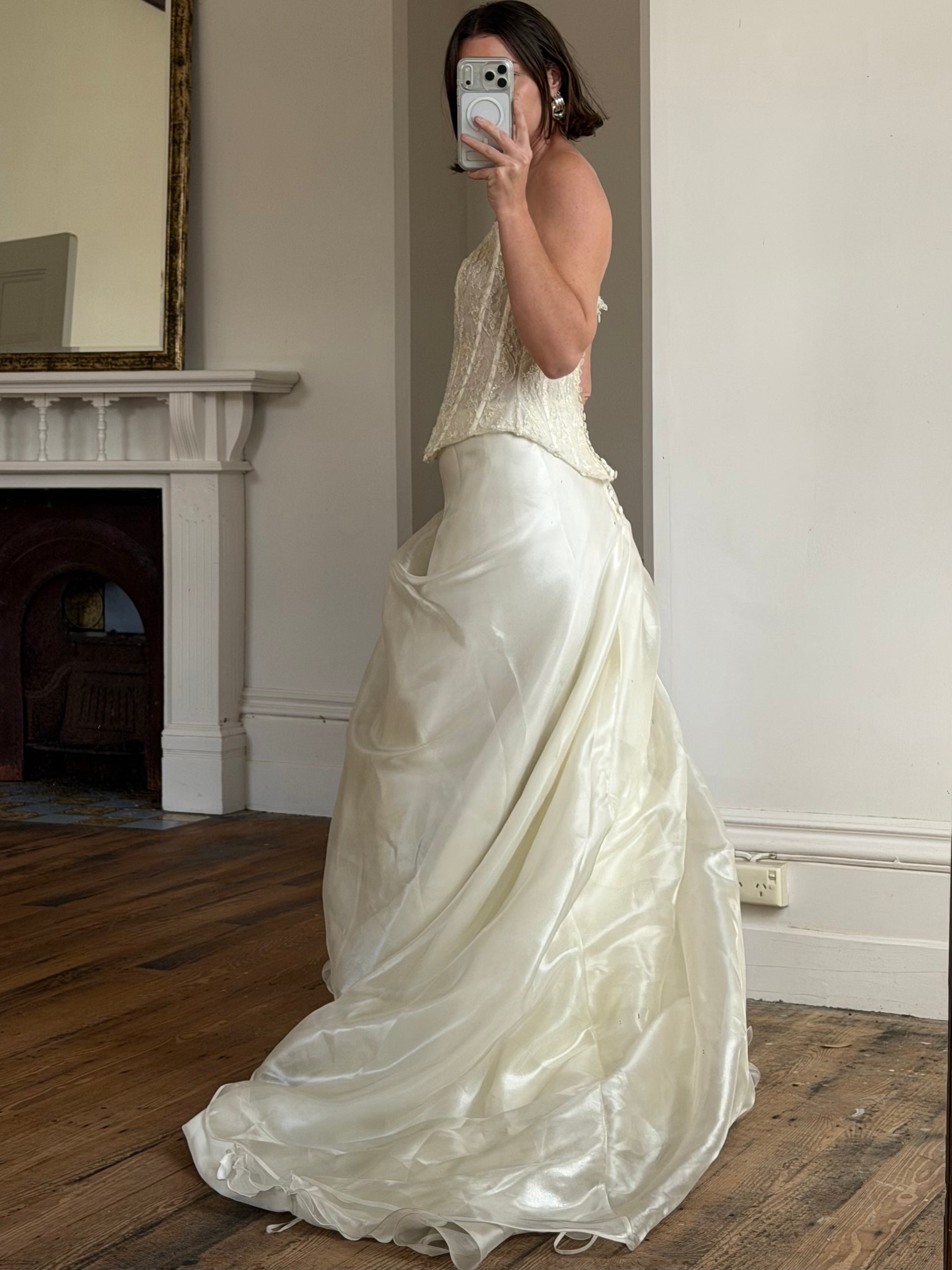 Vintage 90s Italian Sequin Bustier and Ruffle Skirt Bridal Set