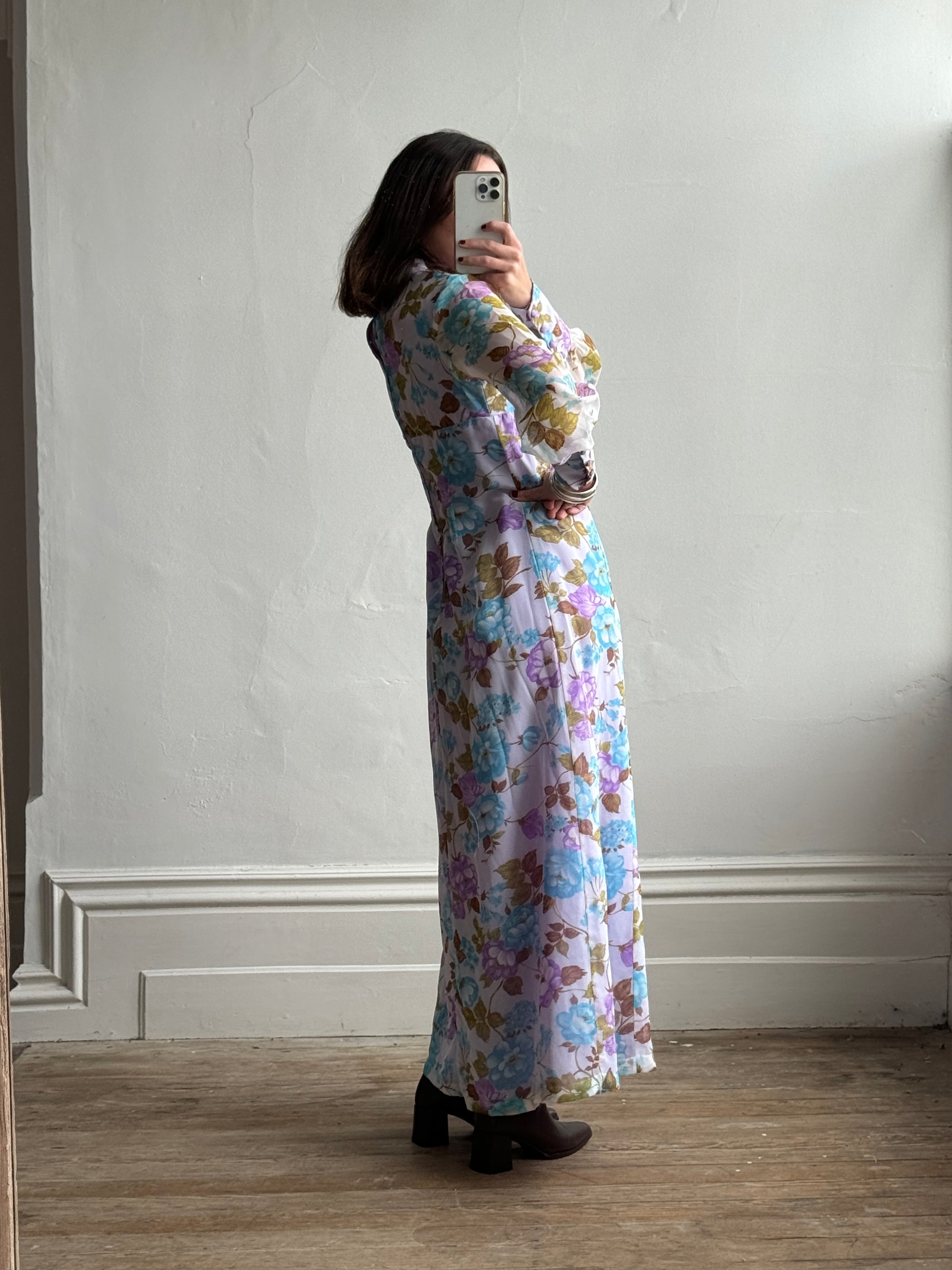 Vintage 60s Lilac Floral Spring Maxi Dress