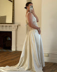 Vintage 90s Italian Naked Embroidered Satin Wedding Dress