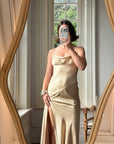 Vintage 90s Pure Silk Bias Cut Split Gown Champagne