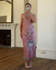 Vintage 90s Dusty Rose Floral Silk Halter Scarf Top and Skirt Set