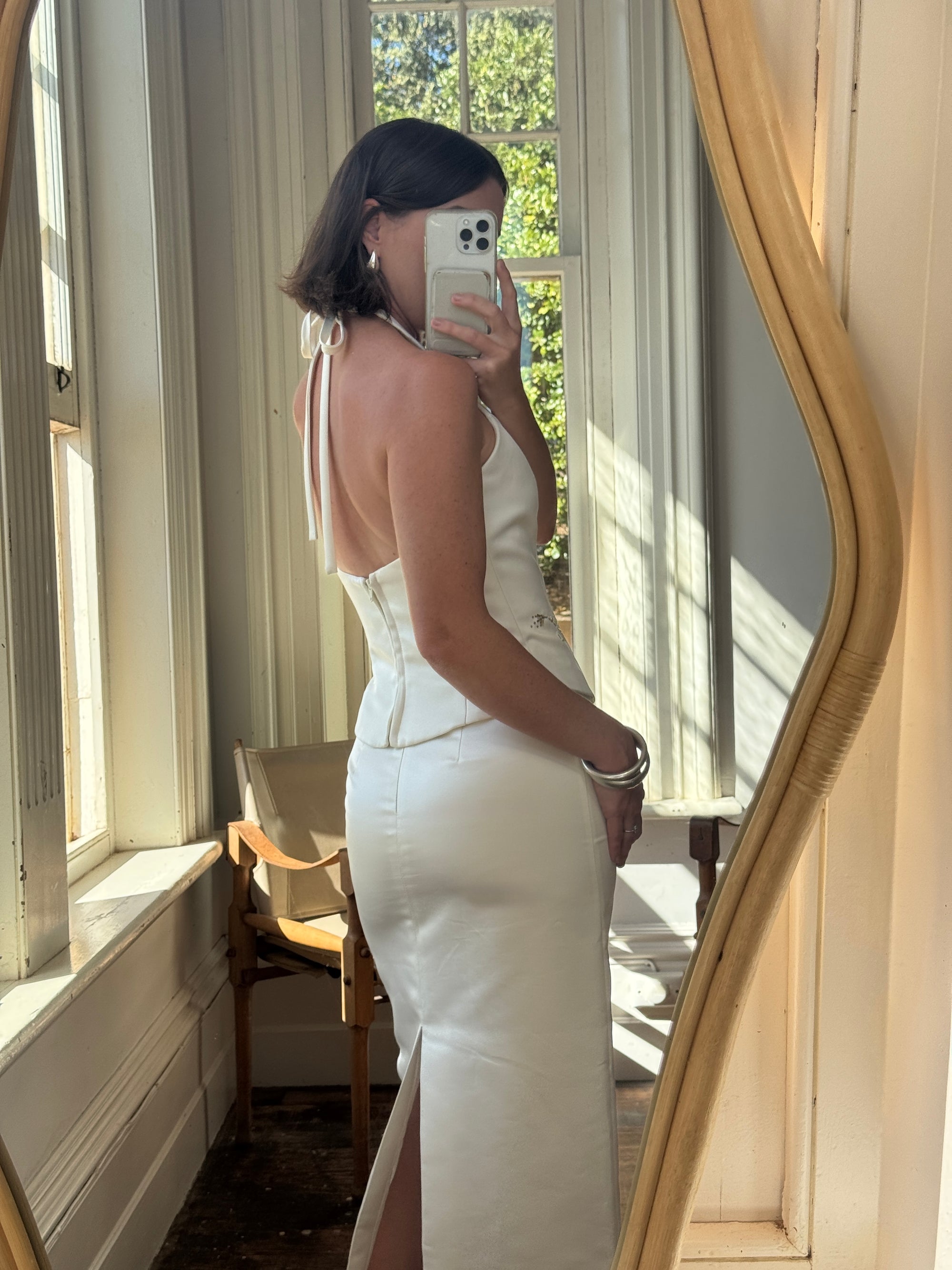 Vintage 90s Halter Two Piece Embellished Satin Wedding Set