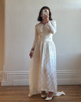 Vintage 40s Jacquard Long Sleeve Wedding  Dress