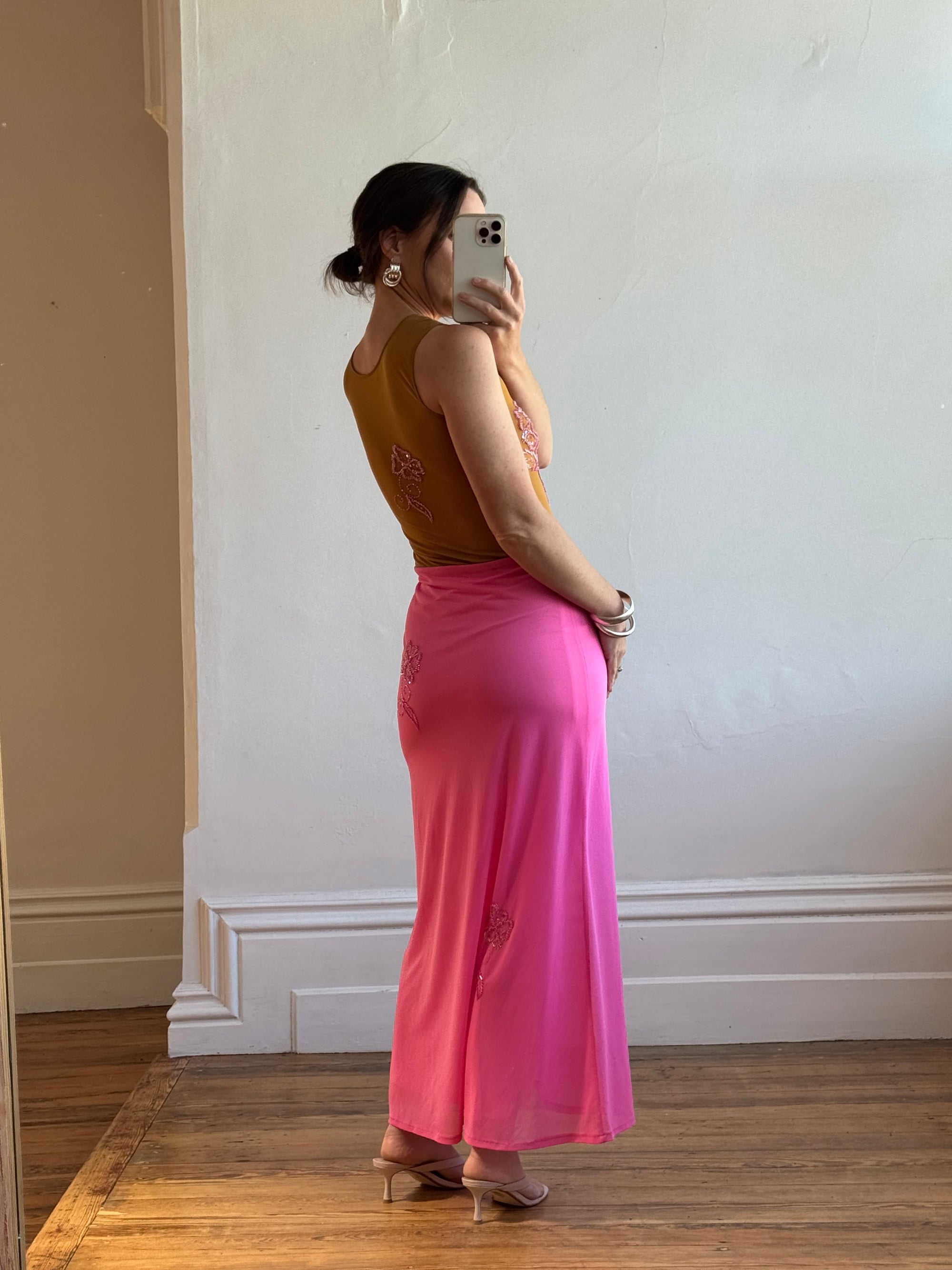 Vintage Y2K Naked Embellished Bodycon Midi Hot Pink