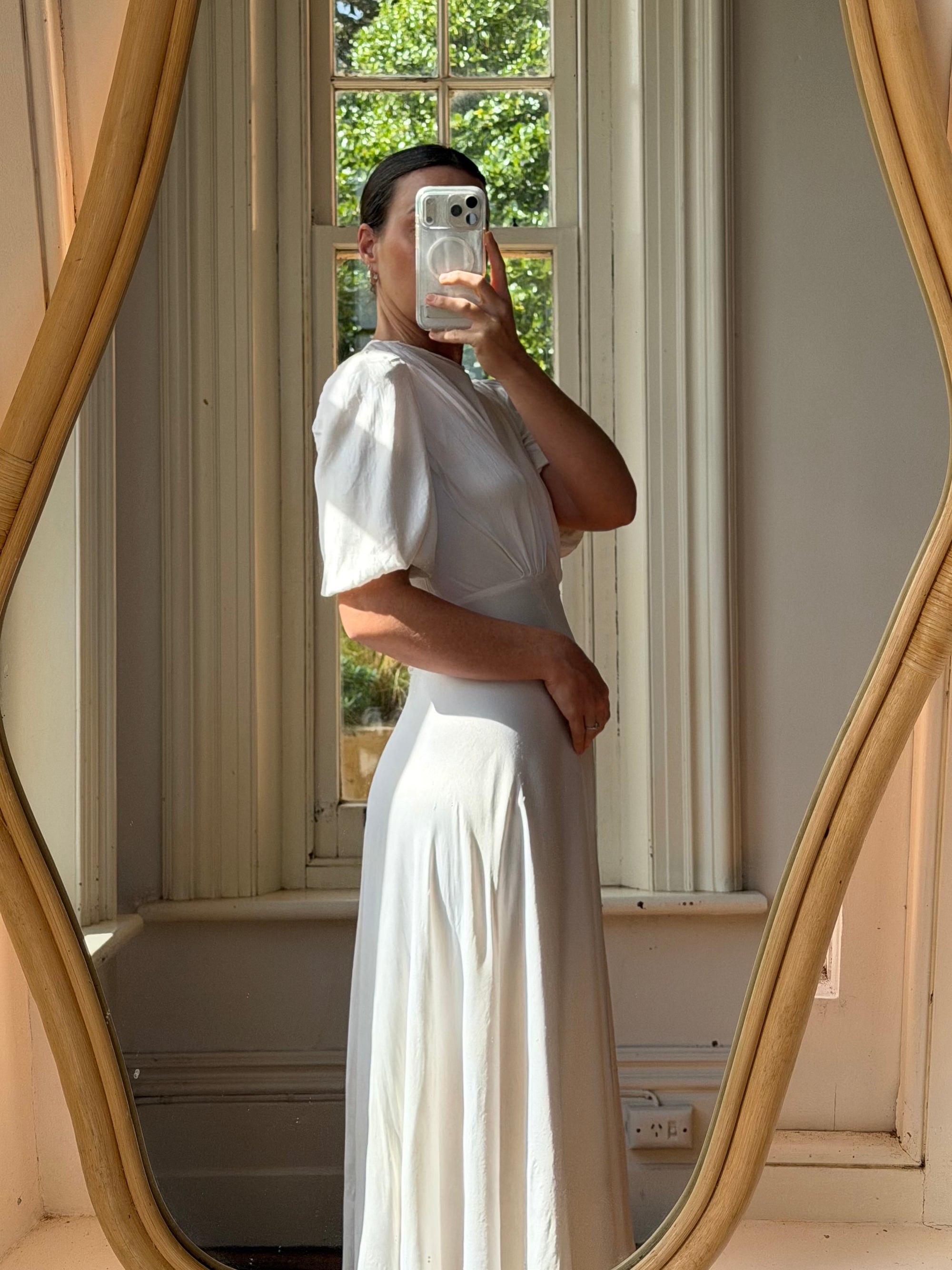 Vintage 40s Minimal Puff Sleeve Bias Wedding Dress