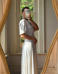 Vintage 40s Minimal Puff Sleeve Bias Wedding Dress