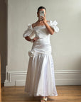 Vintage 80s Satin Drop Waist Wedding Gown