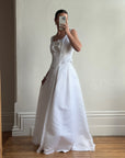 Vintage 90s White Satin Double Bow Two Piece Wedding Gown