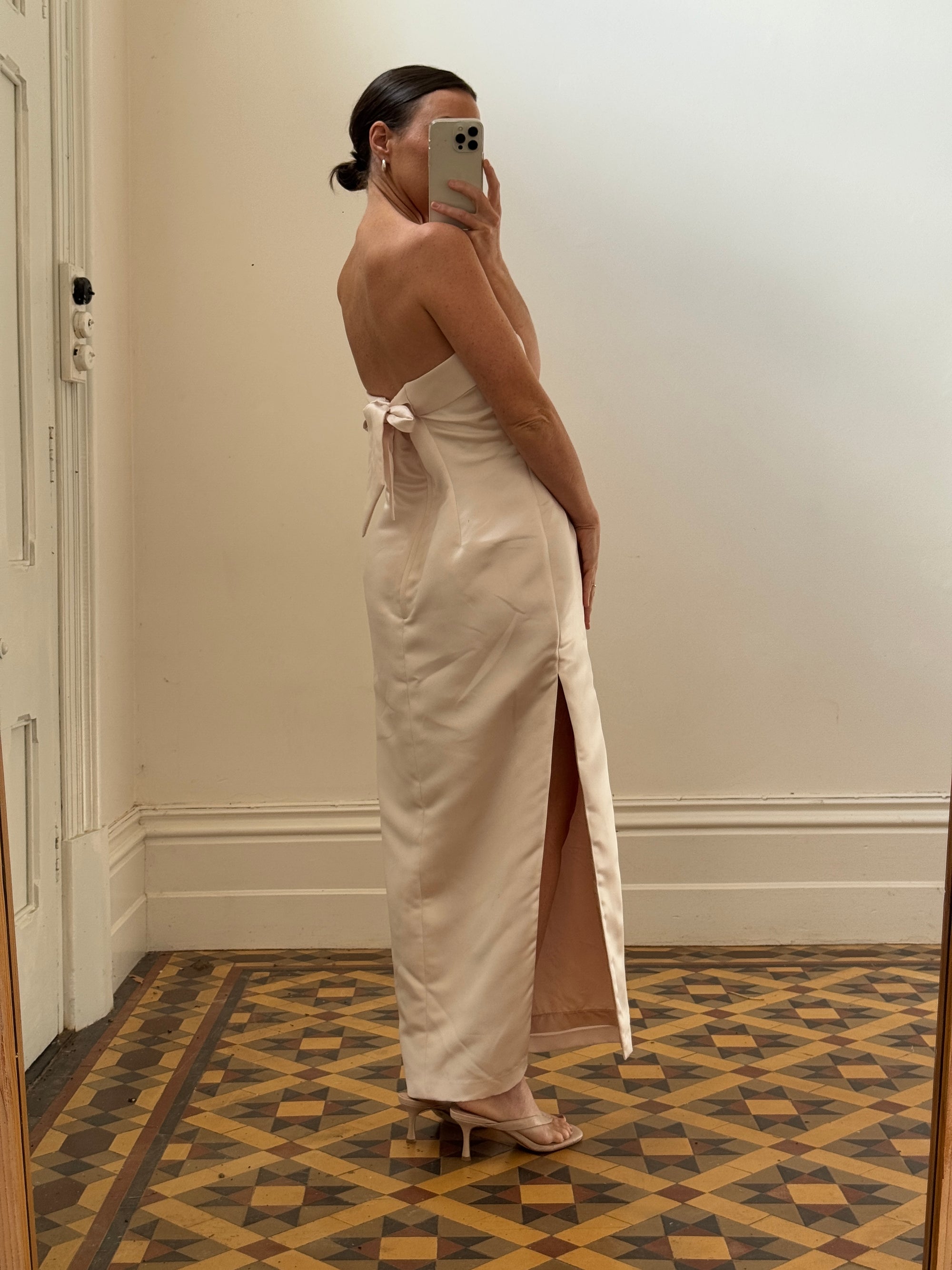 Vintage 90s Satin Classic Bow Bridesmaid Dress Baby Pink