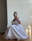 Vintage 80s Taffeta Ruffle Off Shoulder Wedding Dress