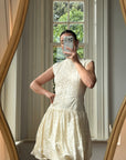 Vintage 90s Cream Broderie Anglaise Bubble Mini Dress