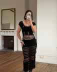 Vintage 70s Crochet Knit Cap Sleeve Midi Dress