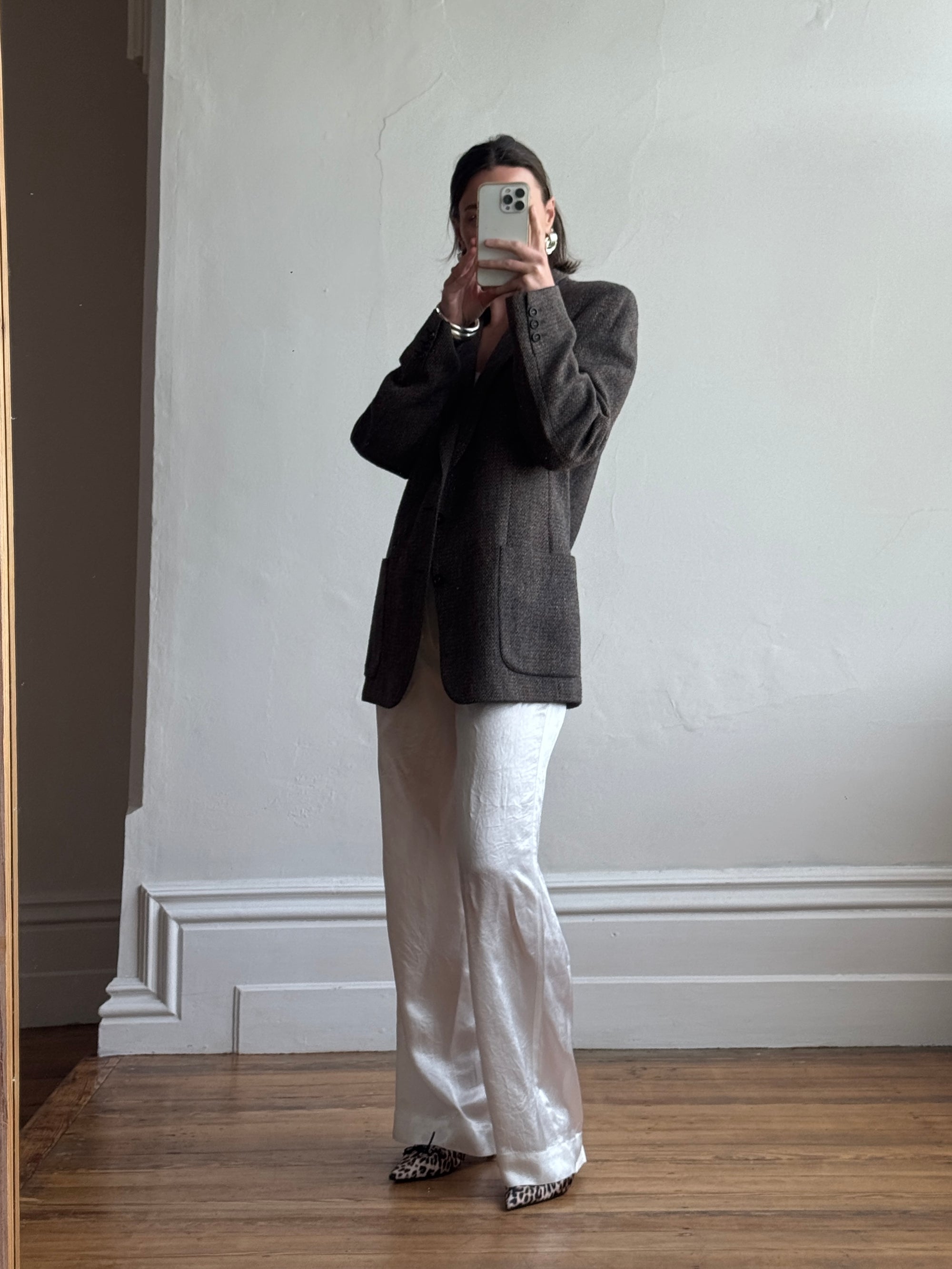 Vintage Christian Dior Tailored Wool Blazer Navy Brown