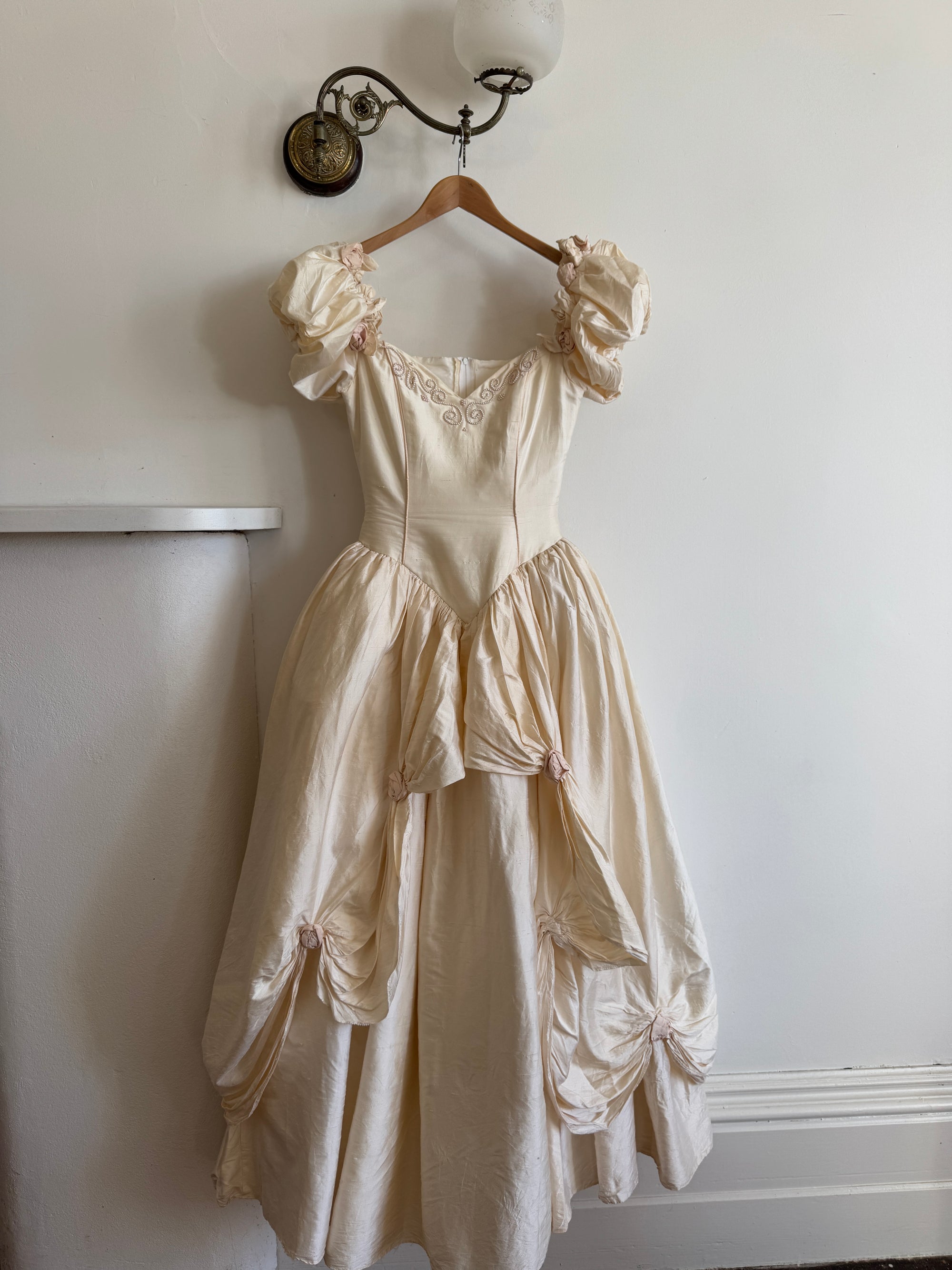 Vintage 90s Pure Silk Renaissance Basque Waist Wedding Gown