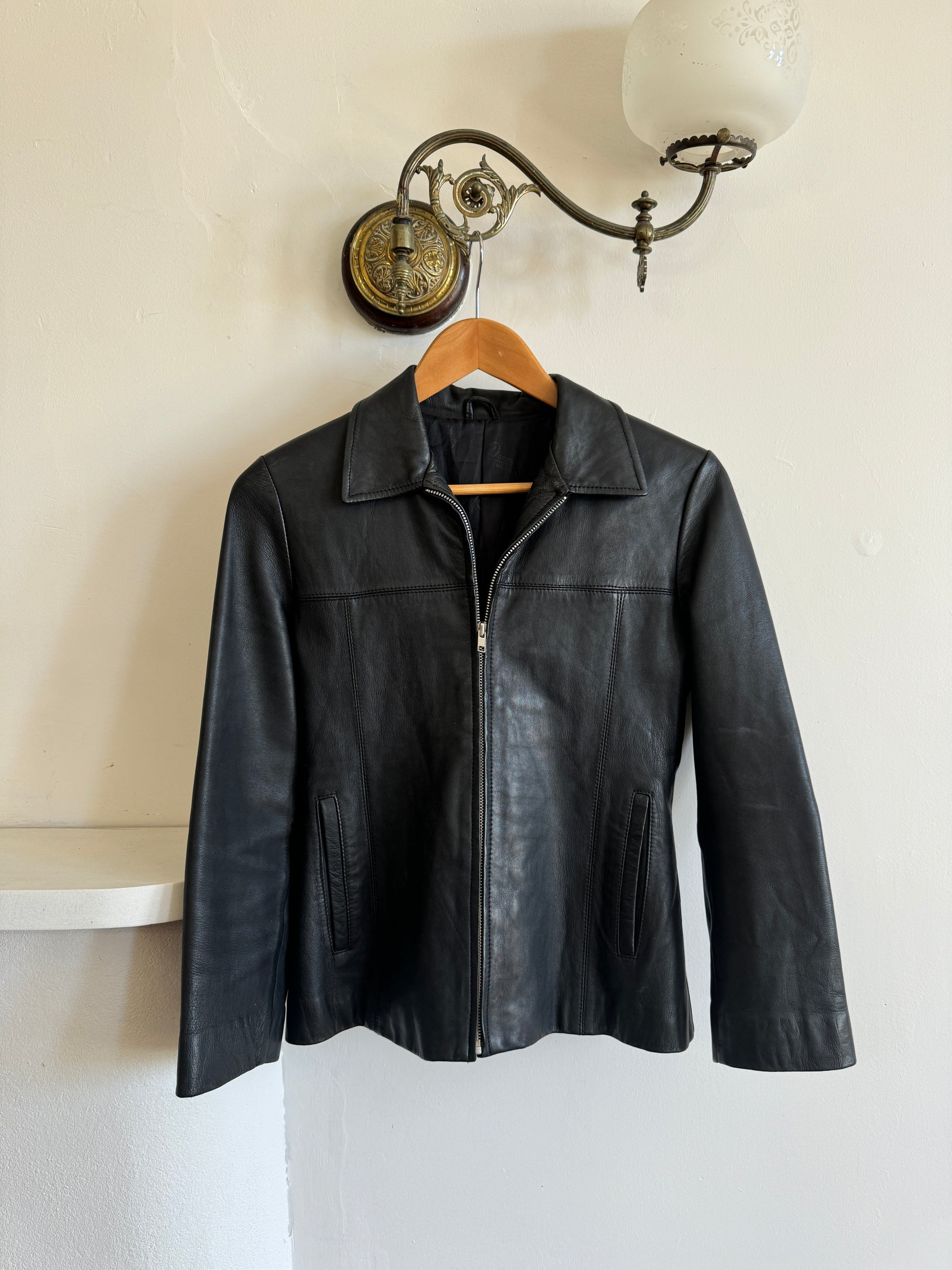 Vintage 90s Zip Front Leather Jacket Noir