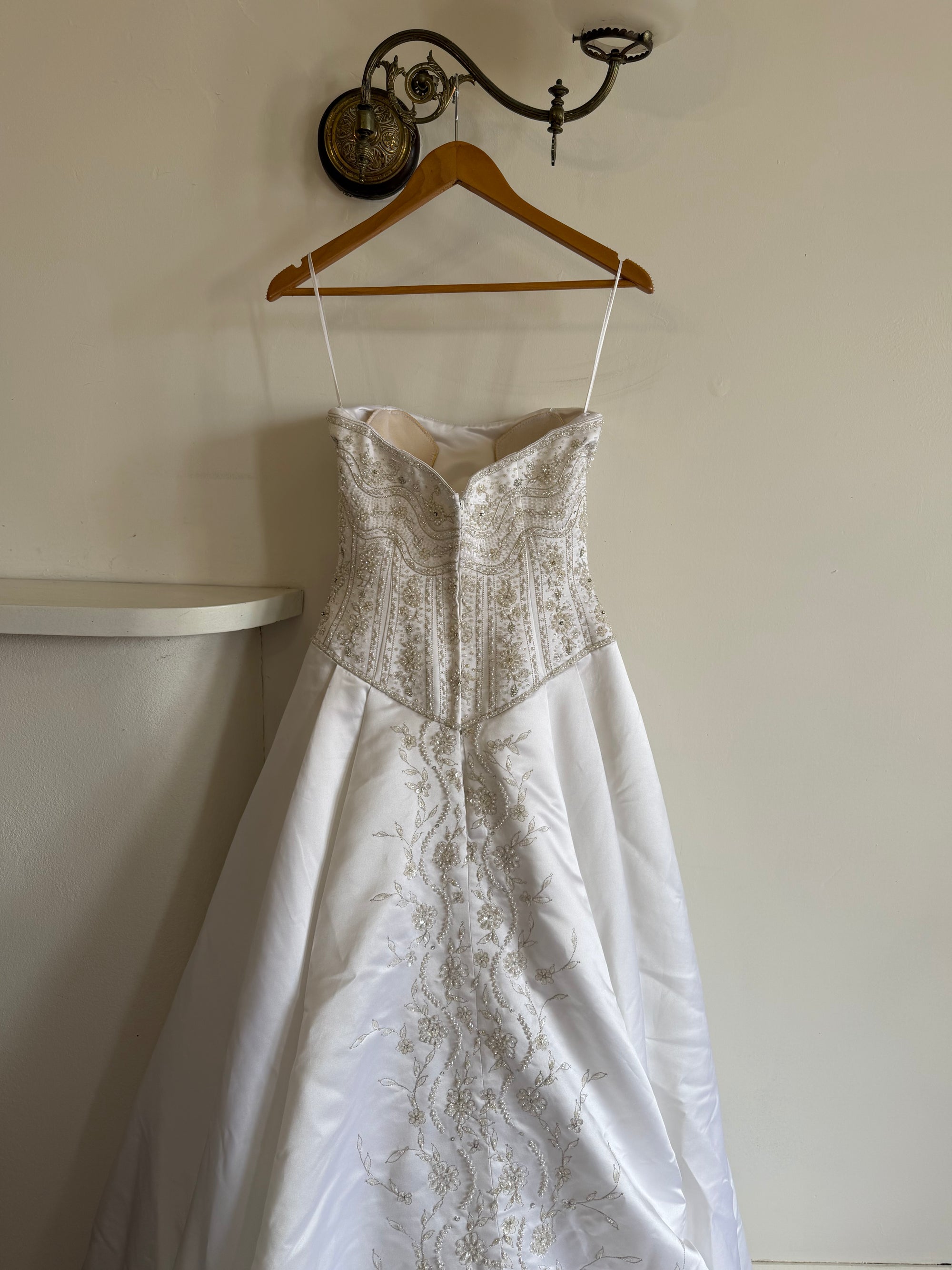 Vintage Y2K Crystal Satin Pleated Wedding Gown