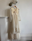 Vintage 70s Chiffon Rosette Wedding Dress Creme