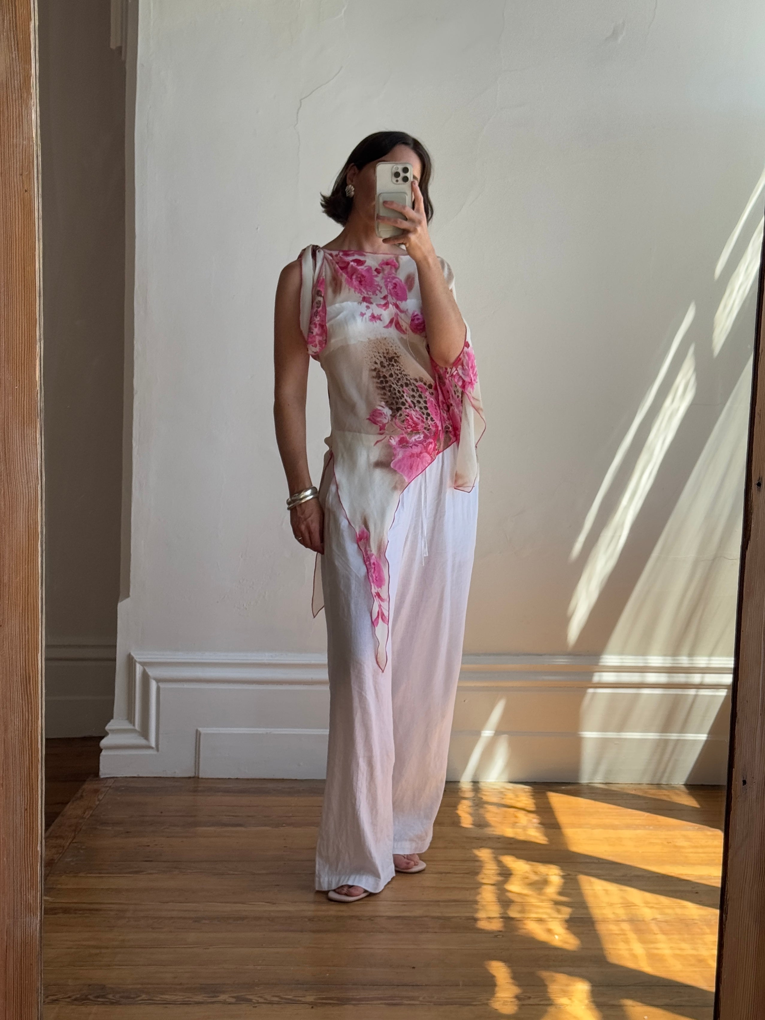 Vintage Y2K Leopard Floral Sheer Fairy Top