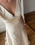 Vintage 90s Ivory Silk V-Neck A-Line Wedding Gown