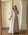 Vintage 80s Ruffled Sheer Organza Wedding Dress