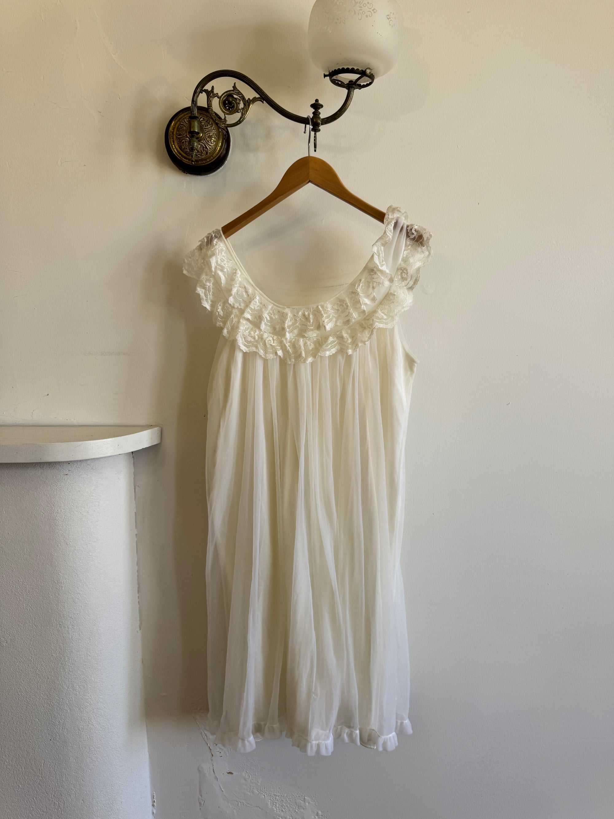 Vintage 50s Wedding Morning Ruffle Slip Ivory