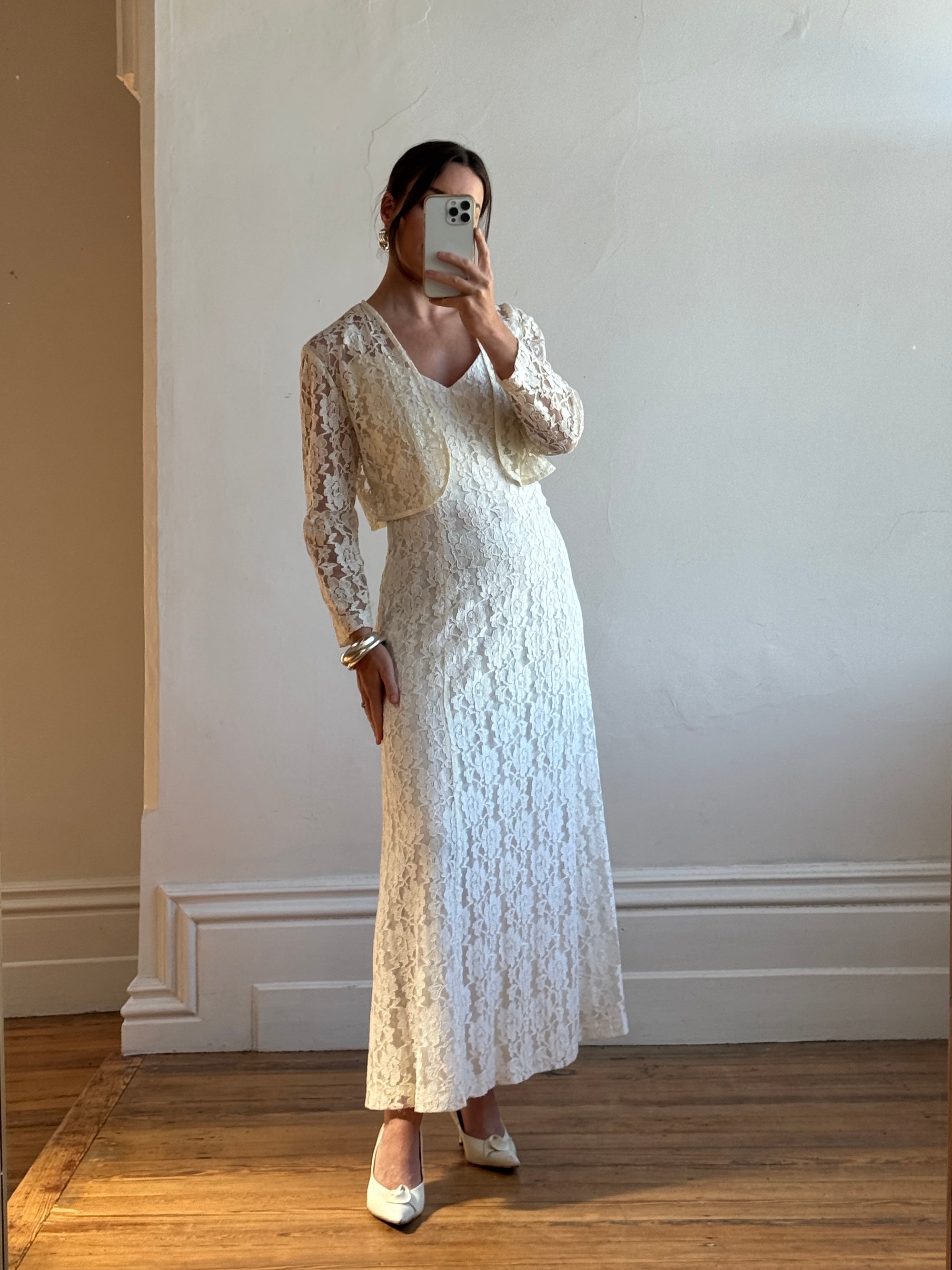 Vintage 90s Australian Made Lace Bridal Slip and Bolero