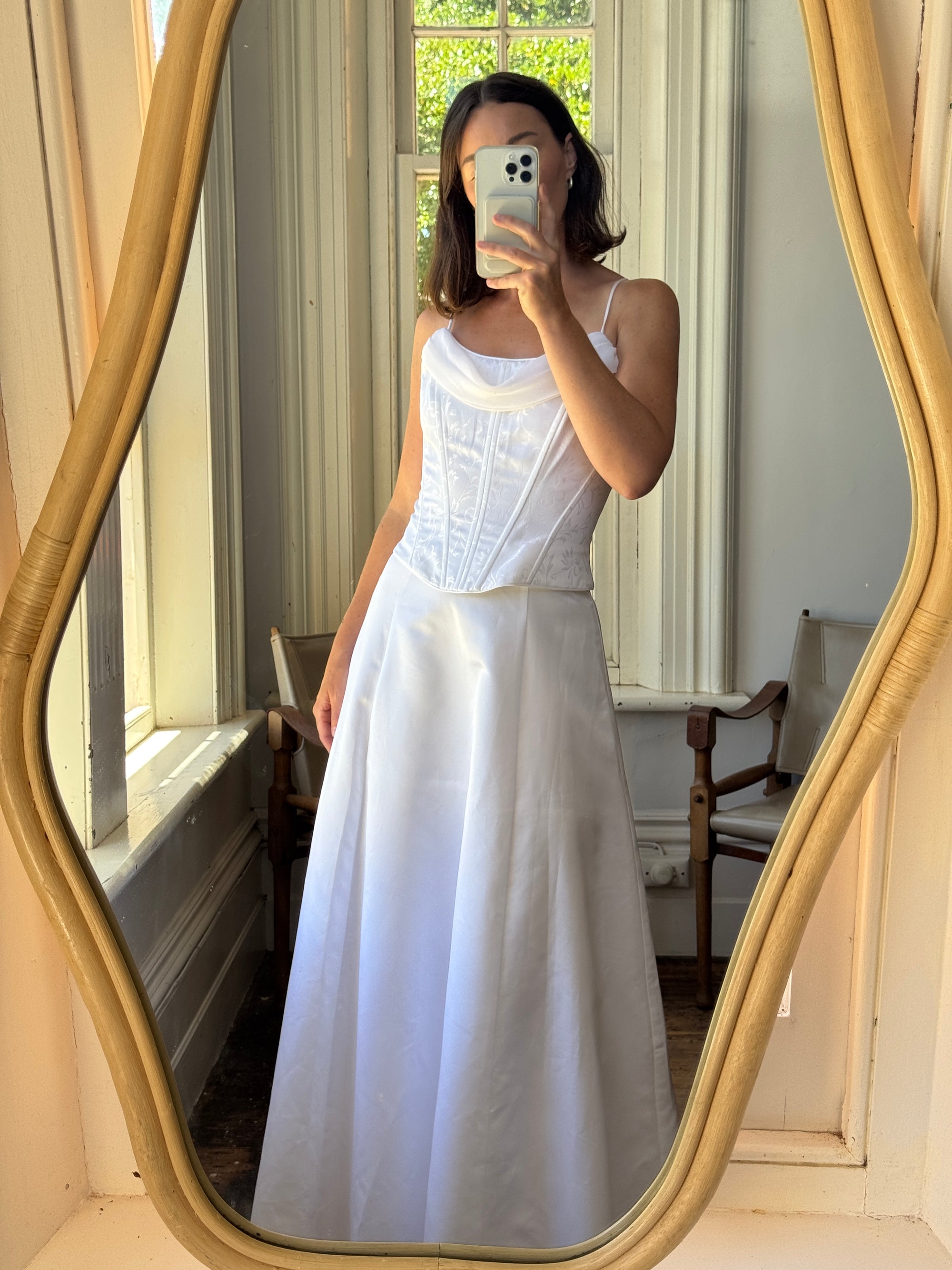 Vintage 90s Satin Jacquard Corset Wedding Dress