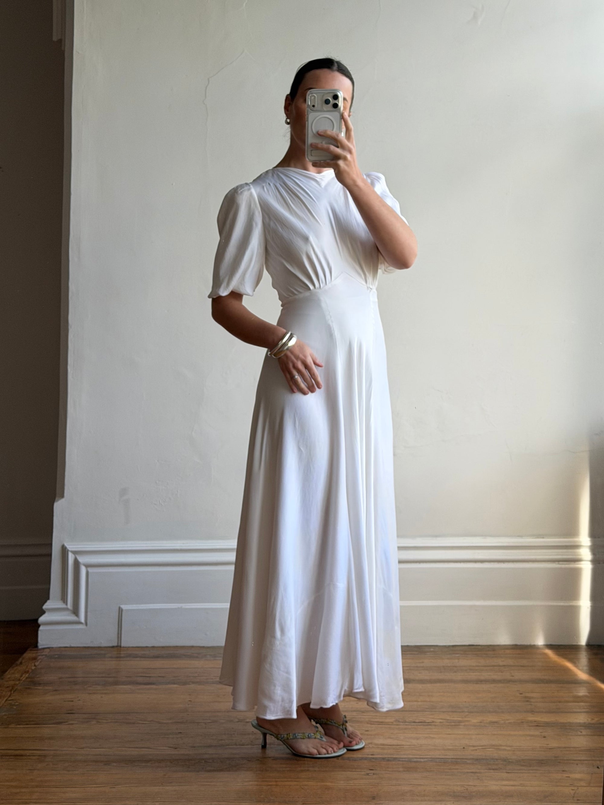 Vintage 40s Minimal Puff Sleeve Bias Wedding Dress