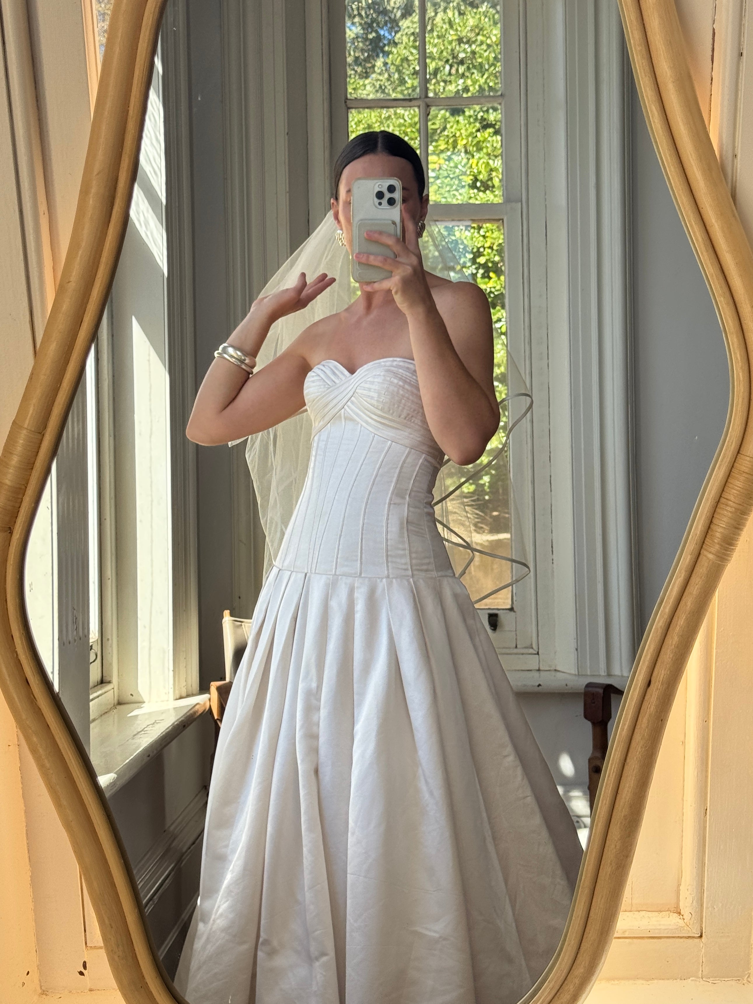 Vintage Y2K Pure Silk Drop Waist Satin Strapless Wedding Gown