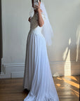 Vintage 80s 3D Floral Off Shoulder Bridal Gown and Veil