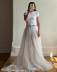 Vintage 80s Sheer Organza Webbed Lace Bridal Skirt