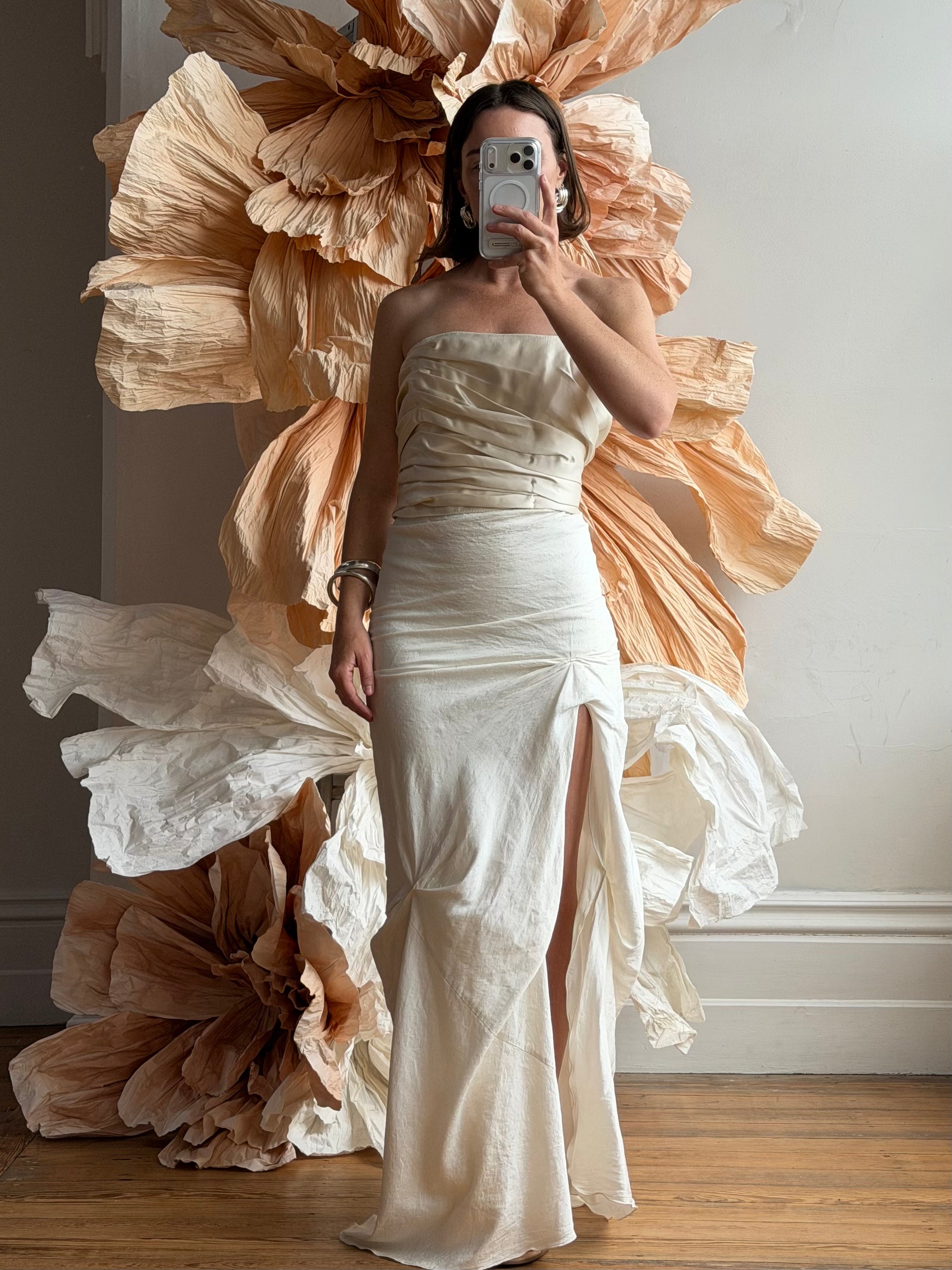 Vintage 90s Satin Bustier and Pure Silk Bridal Skirt Meringue