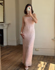 Vintage 90s Beaded Silk Party Dress Blush