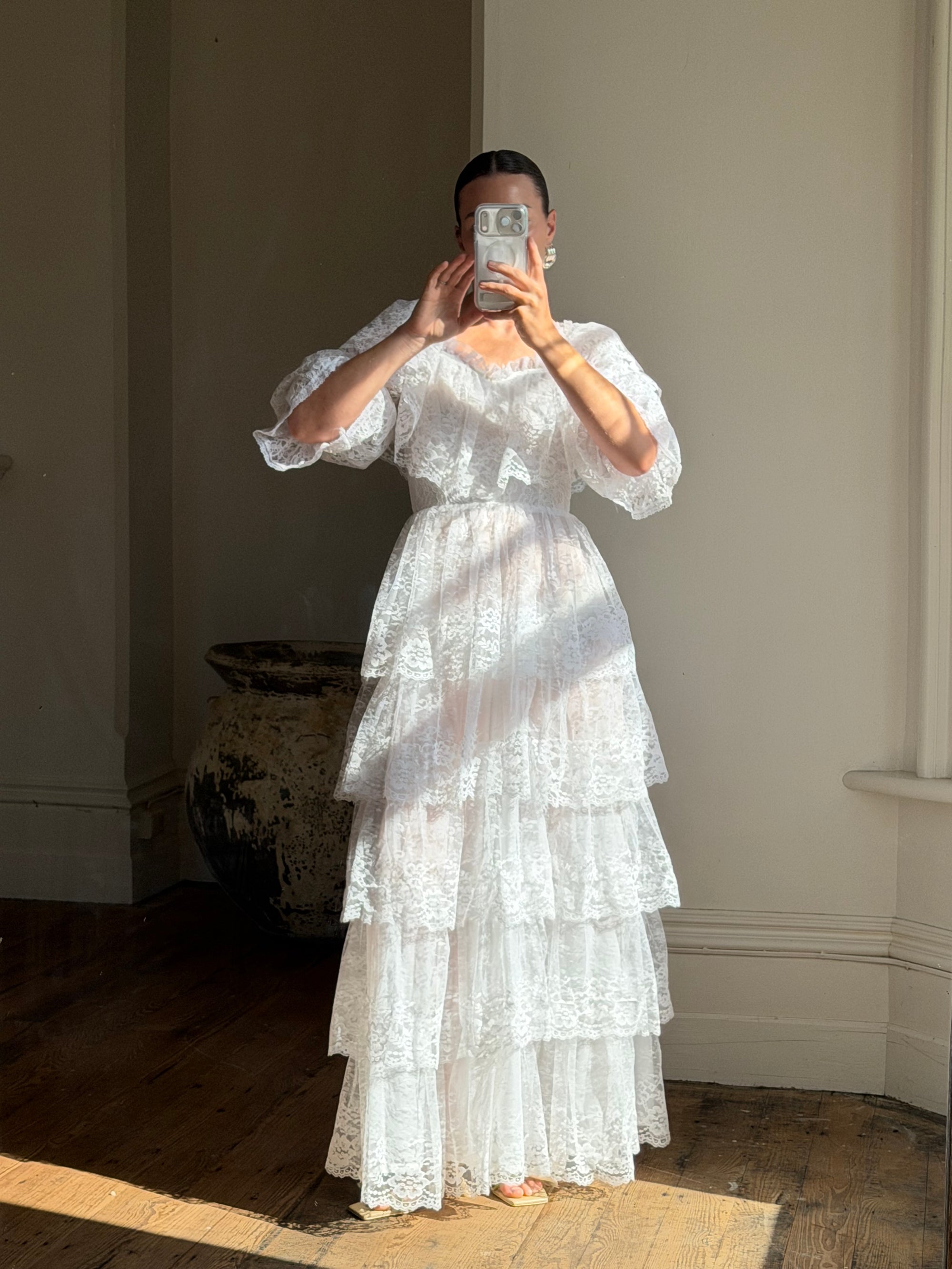 Vintage 70s Tiered Lace Wedding Dress Crisp White Call Me The Breeze Vintage 70s Tiered Lace Wedding Dress Crisp White Call Me The Breeze