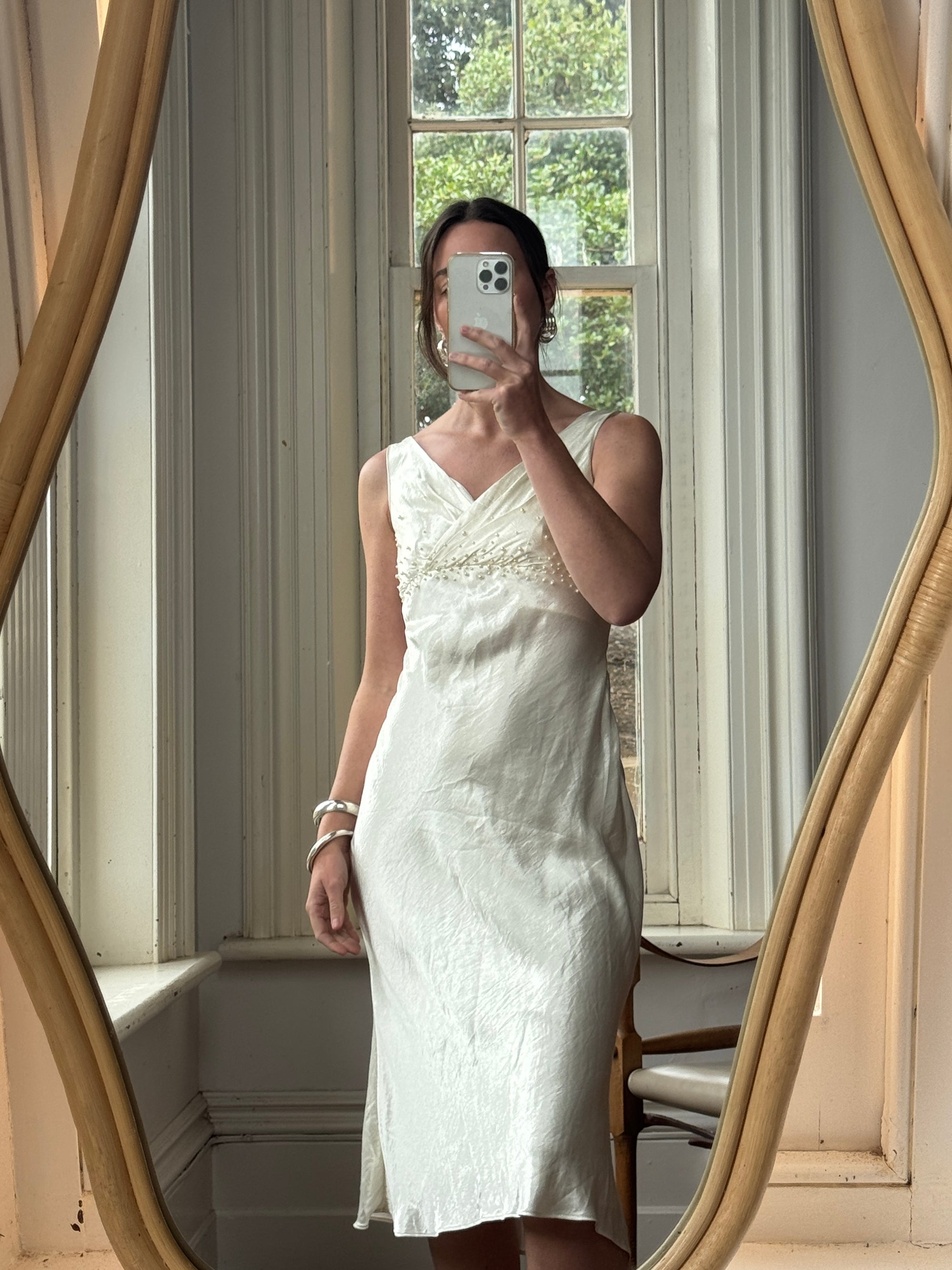 Vintage 90s Pearl Satin Bias Bridal Slip