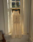 Vintage 80s Drop Waist Floral Sheer Midi Dress Creme