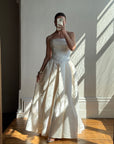 Vintage 90s Strapless Jacquard Satin Princess Wedding Dress