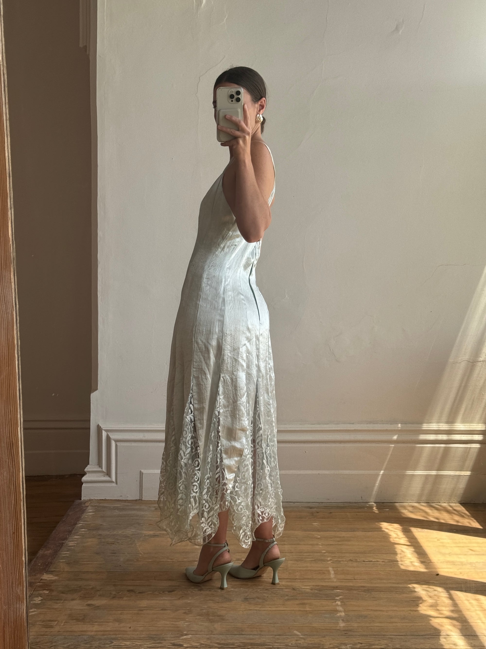 Vintage 90s Ice Blue Slip Dress Lace Hanky Hem Call Me The Breeze Vintage 90s Ice Blue Slip Dress Lace Hanky Hem Call Me The Breeze