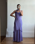 Vintage 90s Lilac Cowl Tiered Slip Dress with Scarf