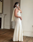 Vintage Y2K Rosette Bridal Slip Dress Champagne Satin