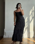 Vintage 90s Pure Silk Tiered Ruffle Dress Navy