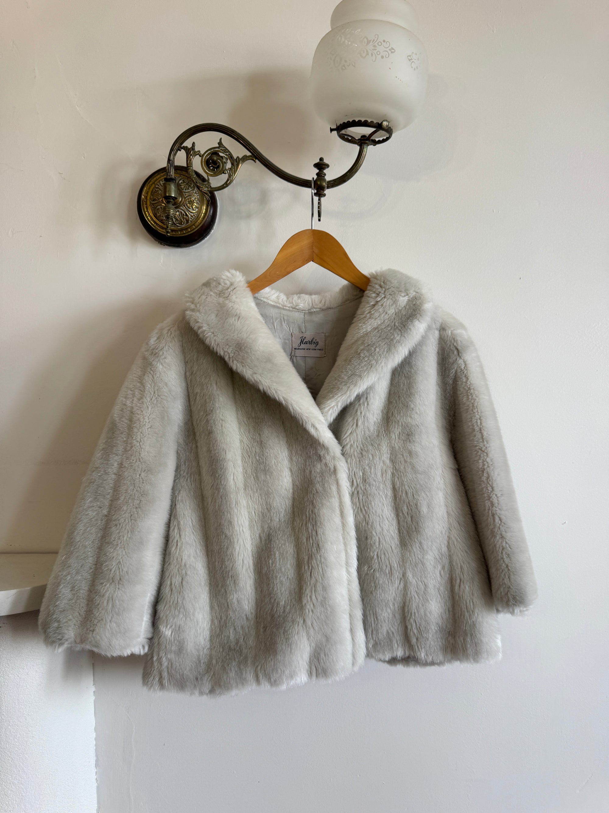 Vintage 60s Faux Fur Cropped Jacket Light Grey