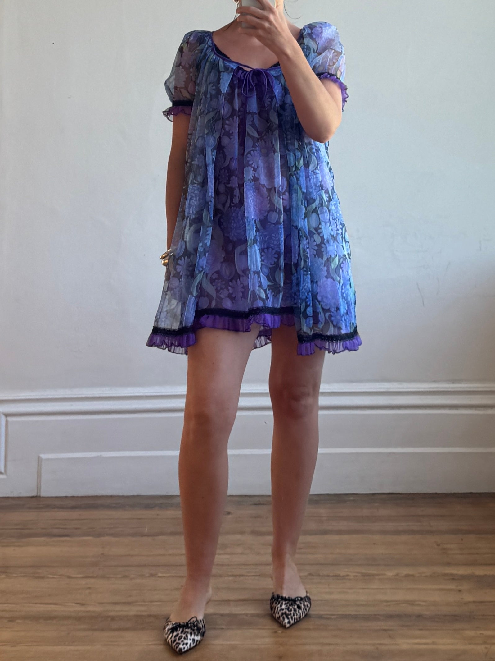 Vintage 60s Moonflower Slip and Cape Set