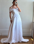 Vintage 90s Off Shoulder Box Pleat Wedding Gown