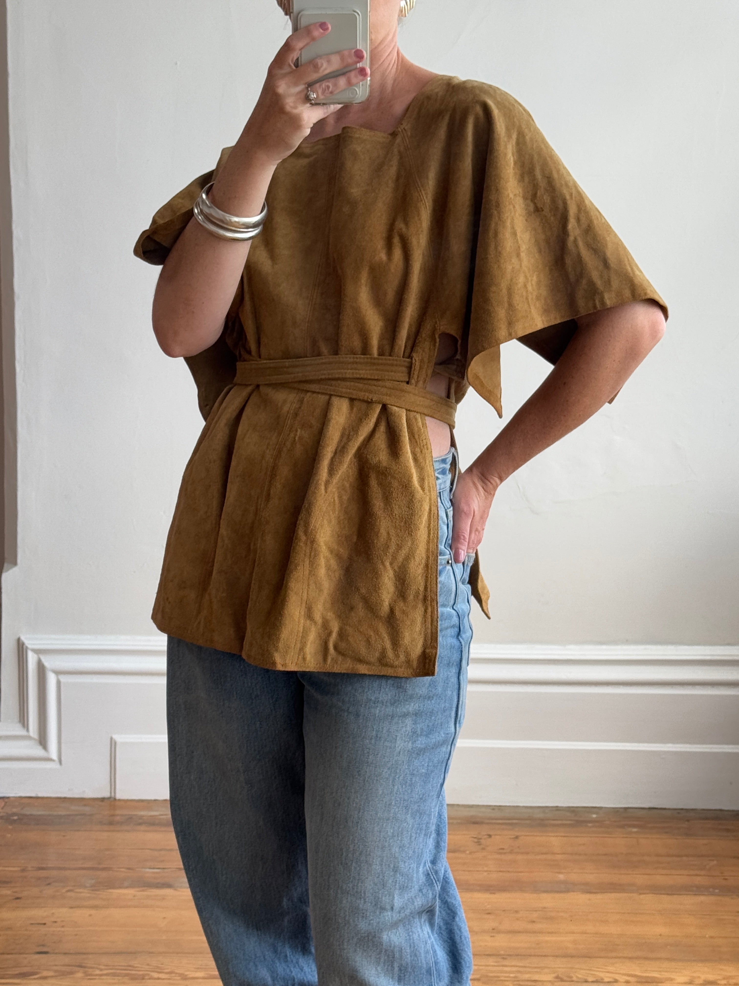 Vintage 70s Suede Leather Apron Top