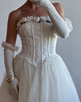 Vintage 90s Rosette Tulle Princess Wedding Gown with Gloves