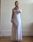 Vintage 90s Sheer Organza Long Sleeve Empire Bridal Dress