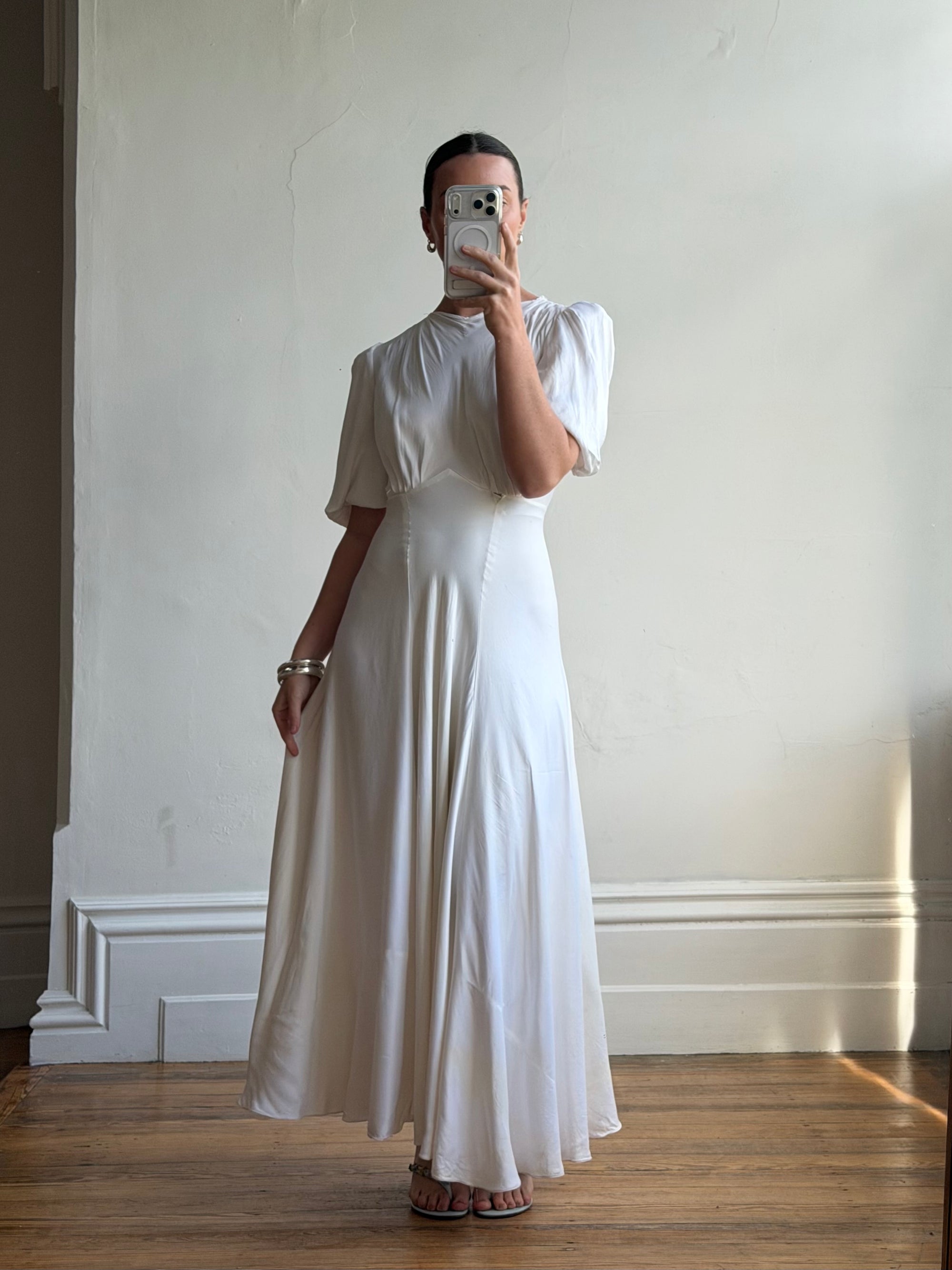 Vintage 40s Minimal Puff Sleeve Bias Wedding Dress