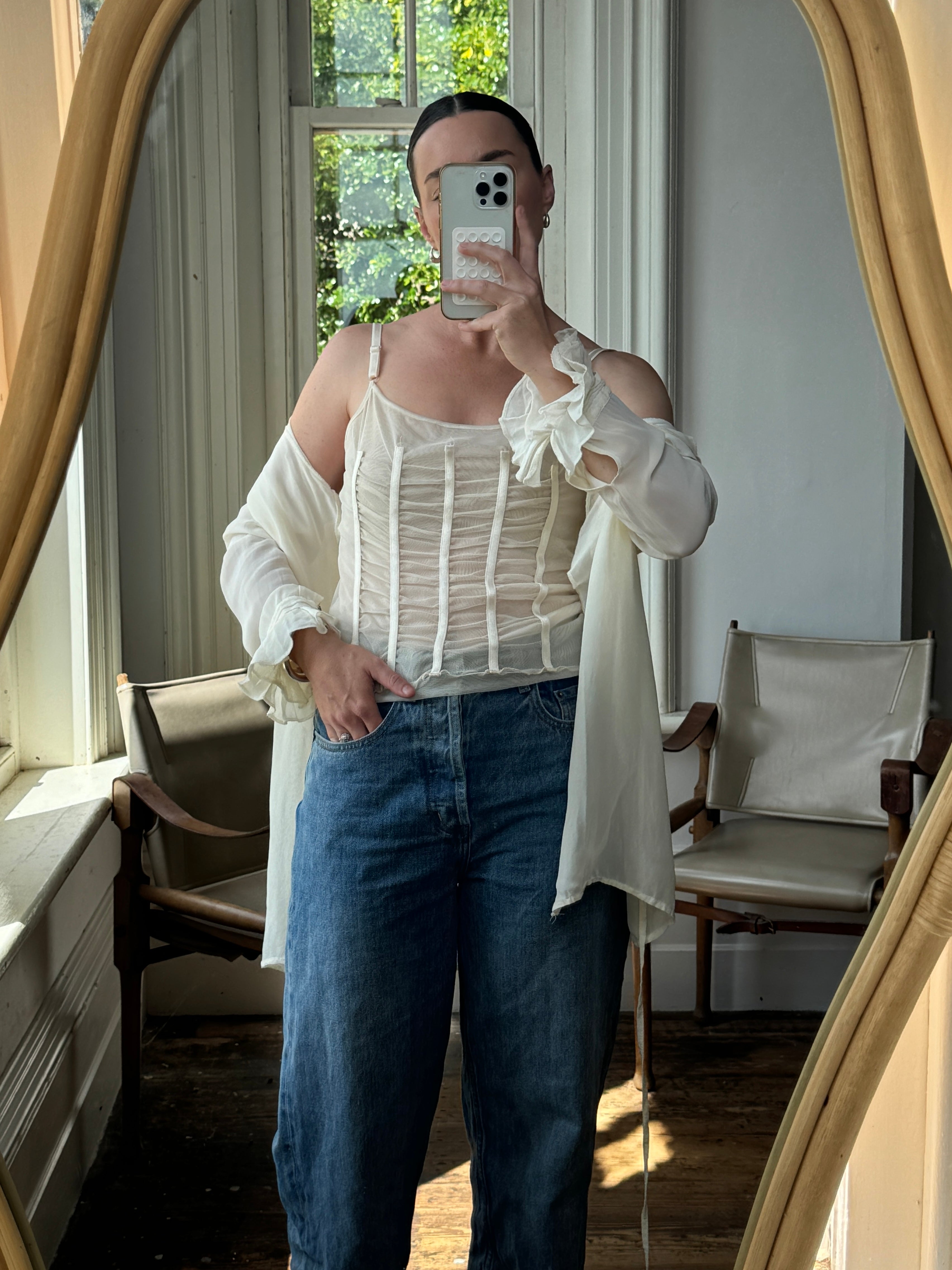Vintage 90s Mesh Boned Camisole and Wrap Top Set
